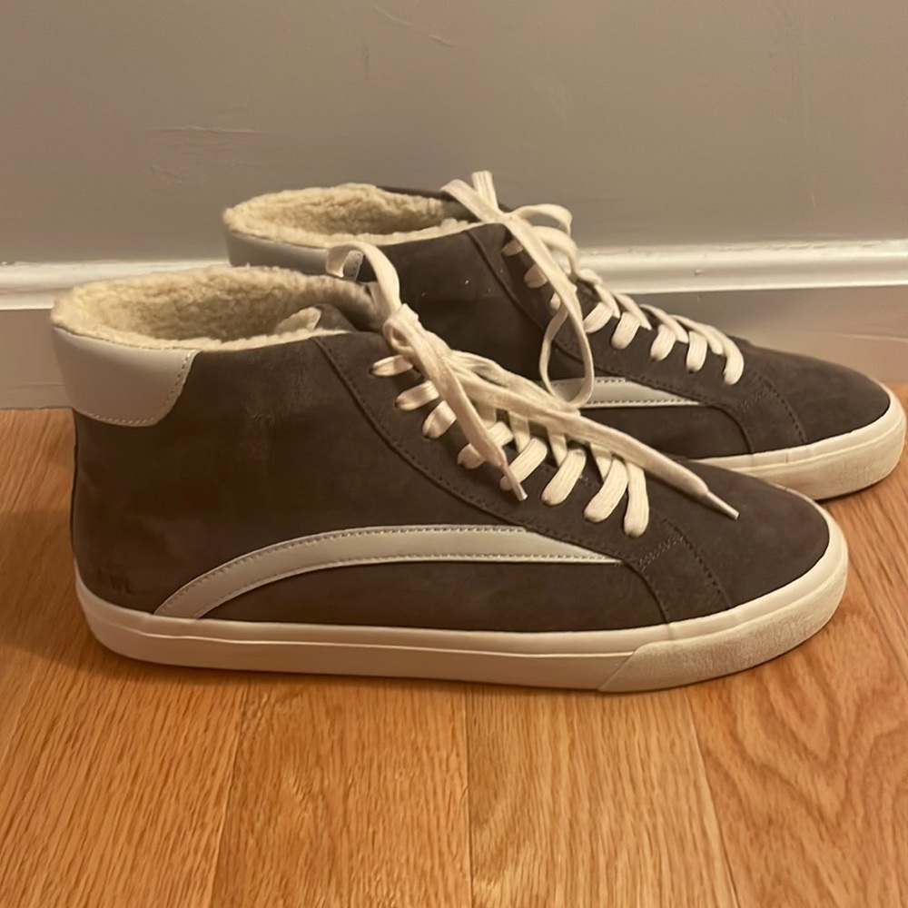 Madewell Gray Leather Faux Fur High Tops